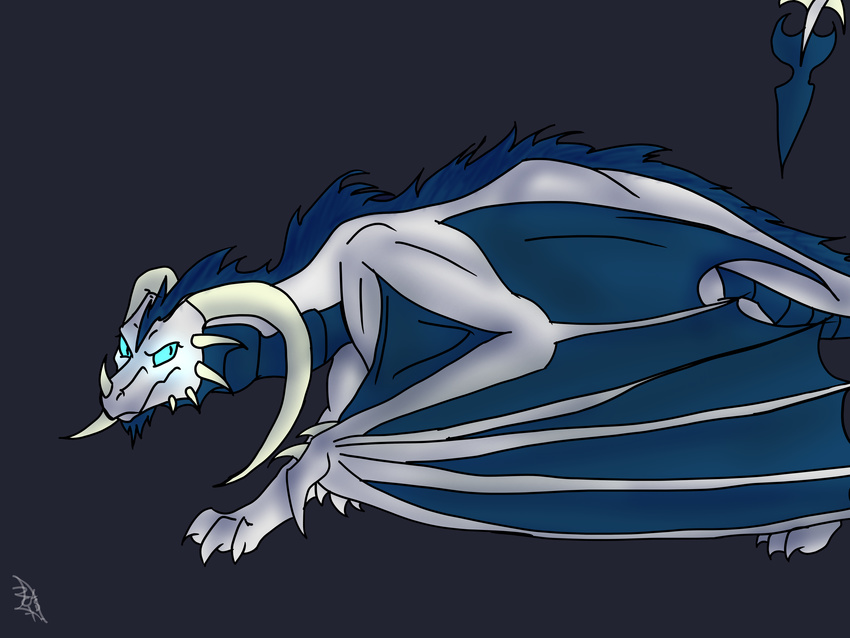 blue_eyes claws curved_horns dragon female frill horn ice_dragon lovecatsanddragons mane membranous_wings plates scales simple_background spade white_scales wings