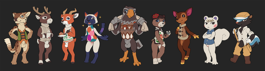 animal_crossing animal_genitalia anthro anthrofied avery_(animal_crossing) avian balls bear beau_(animal_crossing) bird bottomless cat cervine clothed clothing cuntboy deer eagle fauna_(animal_crossing) feline female flat_chested fully_sheathed group half_naked intersex june_(animal_crossing) kicks_(animal_crossing) lineup male mammal marshal_(animal_crossing) mitzi_(animal_crossing) nintendo pussy reindeer rodent sheath shirt siamese skunk snowskau squirrel standing tetton unknown_character video_games