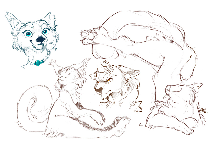 action_pose angry blue_eyes ear_tuft feline female fluffy fluffy_tail happy inner_ear_fluff jewelry male mammal multiple_poses notched_ear nude orange_eyes pose restricted_palette servalsketch sketch sketch_page stretching tetton tuft