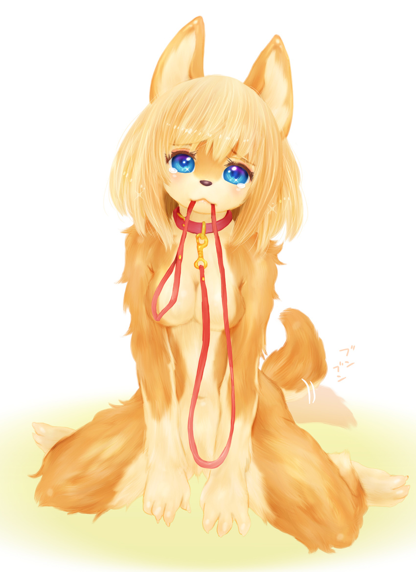 1girl blonde_hair blue_eyes breasts dog furry short_hair solo tashiro_yuu