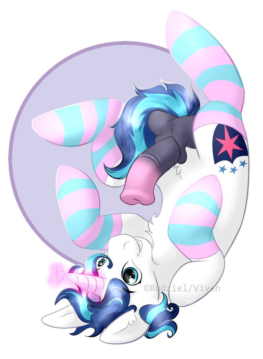 &lt;3 blue_eyes blue_hair clothing cute equine friendship_is_magic hair horn horse invalid_color legwear magic male mammal my_little_pony penis pony rudazmora rudziel shining_armor_(mlp) socks stockings unicorn upside_down viven