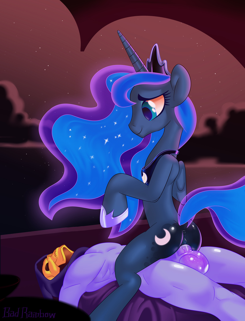 anus badrainbow balls bed breasts butt equine female friendship_is_magic hair hi_res horn horse long_hair male mammal my_little_pony nude oily penis pony ponytail princess_luna_(mlp) pussy skeletor smile unicorn