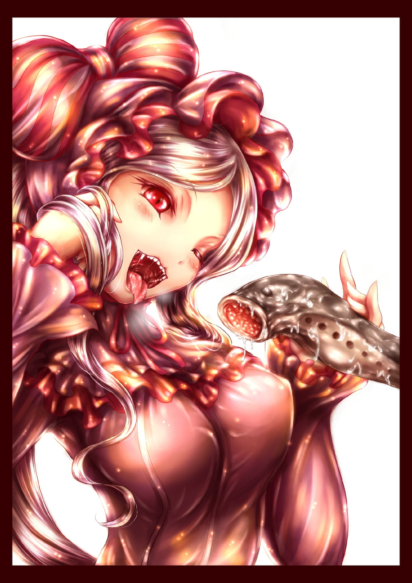 1girl blush fang lamprey overlord_(maruyama) pads red_eyes saliva shalltear_bloodfallen simple_background teeth tongue vampire white_background