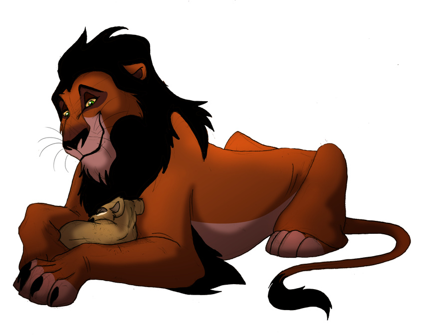 albinoraven666fanart alpha_channel ambiguous_gender black_hair brown_fur claws countershading cub disney duo feline feral fur green_eyes hair lion lying male mammal mane relaxing scar_(the_lion_king) simple_background tail_tuft tan_countershading tan_fur the_lion_king transparent_background tuft yellow_sclera young