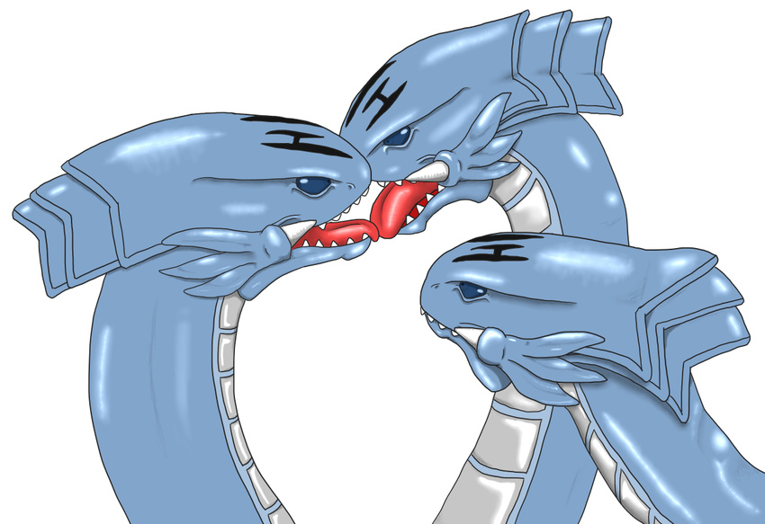 3_heads blue-eyes_ultimate_dragon blue_eyes burume dragon french_kissing hydra kissing male multi_head scalie sfbwd spikes three-headed tongue tongue_out yu-gi-oh ぶるめ