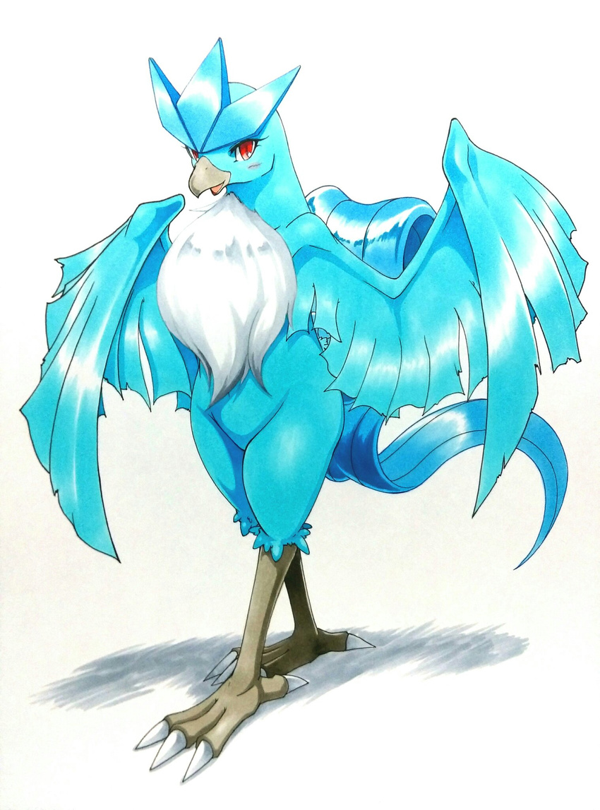 025aki anthro articuno beak blue_feathers blush feathers female legendary_pok&eacute;mon looking_at_viewer nintendo nude pok&eacute;mon pok&eacute;mon_(species) pok&eacute;morph semi-anthro simple_background solo video_games white_background wings