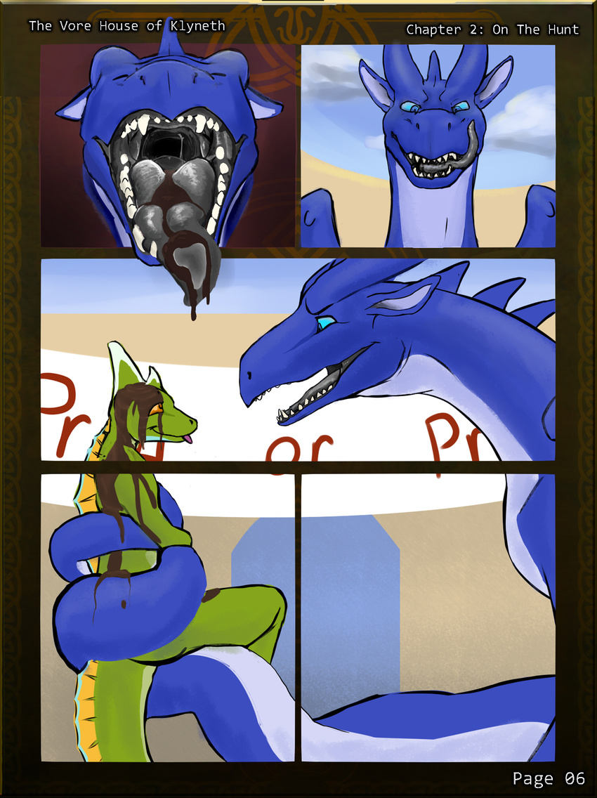 audition candy chocolate chocolate_sauce coiling comic dragon english_text evalion firondraak food food_play horn imminent_vore licking microphone mouth_shot naga nolow open_mouth reptile runa216 scalie snake teeth text the_vore_house_of_klyneth tongue tongue_out vore wings