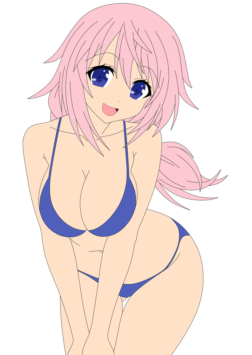 1girl absurdres artist_request baka_to_test_to_shoukanjuu bangs bare_midriff blue_eyes breasts cleavage female hair_ornament hairclip highres himeji_mizuki hips large_breasts legs long_hair looking_at_viewer mound_of_venus navel open_mouth pink_hair simple_background solo standing thighs tongue transparent_background vector_trace