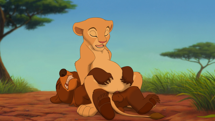 16:9 animal_genitalia animal_penis balls bear brother_bear brown_fur clenched_teeth cub detailed_background disney duo eyes_closed feline female feral feral_on_feral fur grass hi_res interspecies koda lion lying male male/female mammal multicolored_fur nala on_back on_top open_mouth pawpads penetration penis reverse_cowgirl_position savanna sex spread_legs spreading tan_fur teeth the_giant_hamster the_lion_king tree two_tone_fur vaginal vaginal_penetration young