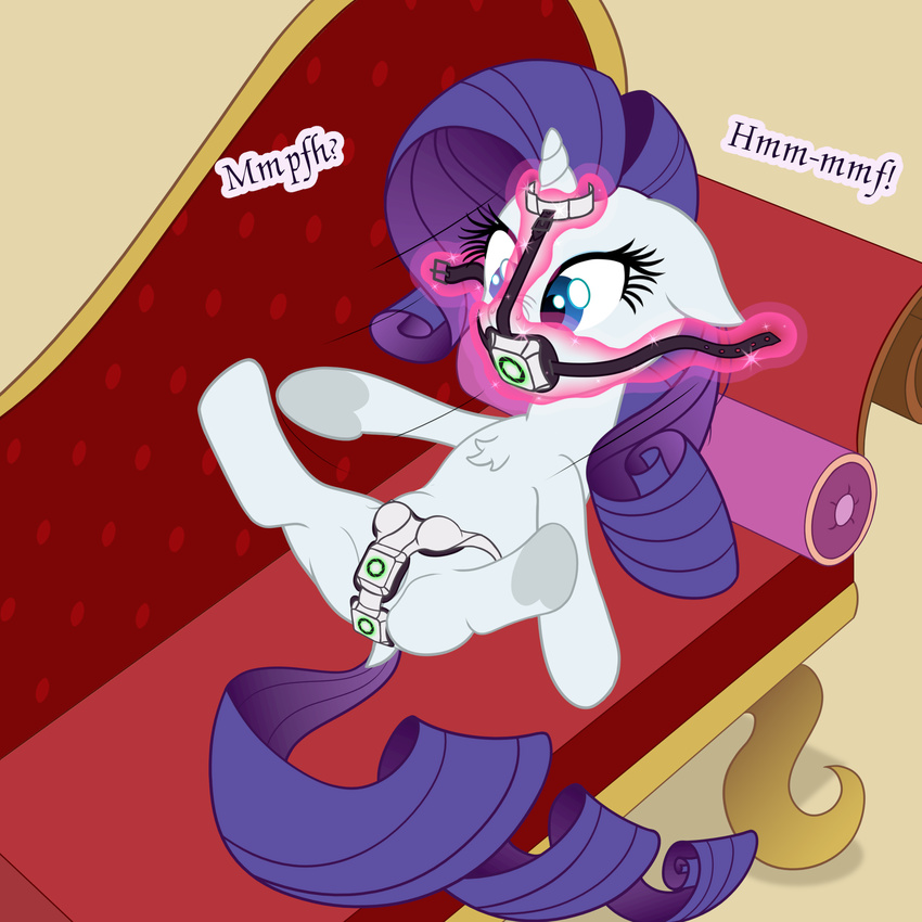 aperture_science bdsm bondage bound chastity_belt digital_media_(artwork) equine female friendship_is_magic fur hair horn horse mammal my_little_pony pony portal portals purple_hair rarity_(mlp) solo squirrelpony unicorn