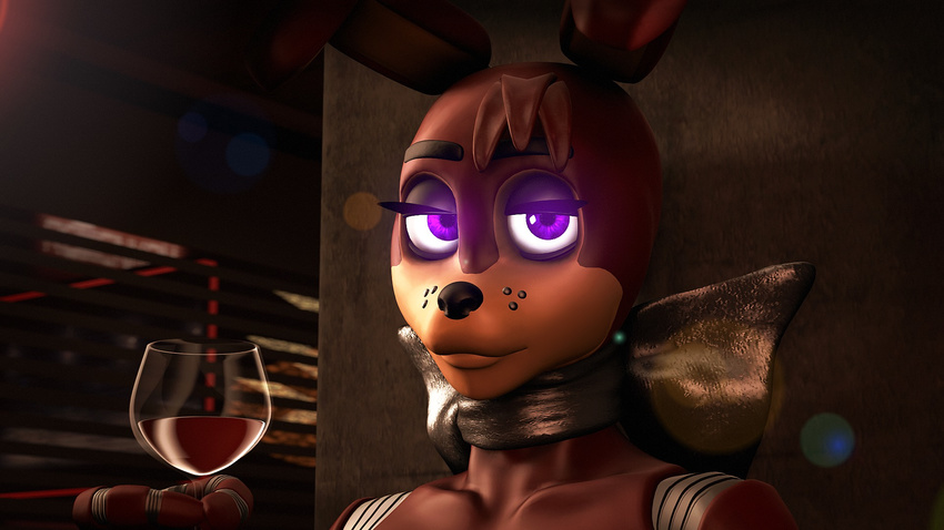 3d_(artwork) alcohol animatronic anthro beverage bexstinsfm canine digital_media_(artwork) fan_character female five_nights_at_freddy's hair hi_res holding_object lagomorph looking_at_viewer machine mammal robot simple_background video_games wine wine_glass