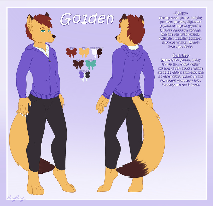 anthro canine clothing fox go1den_(wanda_fan_one_piece) hoodie hybrid jeans male mammal model_sheet pants polo_top rat rayray72 rodent solo