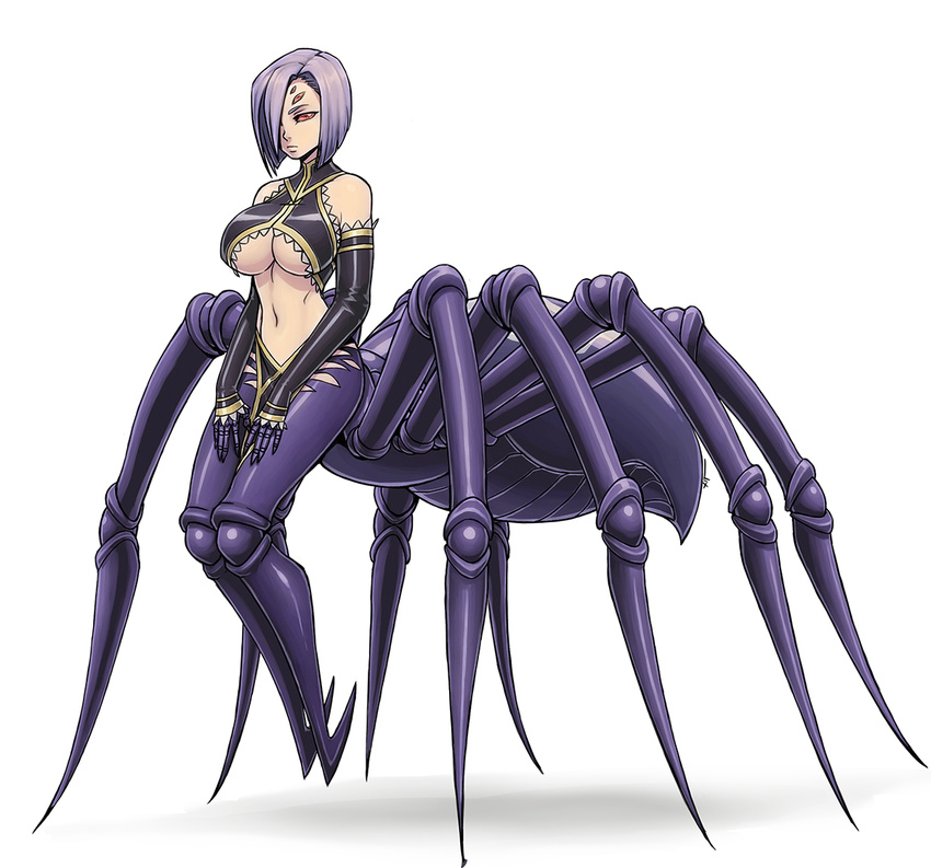 animal_humanoid arachne arachnid armwear arthropod big_breasts breasts clothed clothing drider elbow_gloves female gloves hair humanoid luigiix monster_girl_(genre) monster_musume multi_eye pose purple_hair rachnera_arachnera_(monster_musume) red_eyes short_hair skimpy solo spider_humanoid under_boob