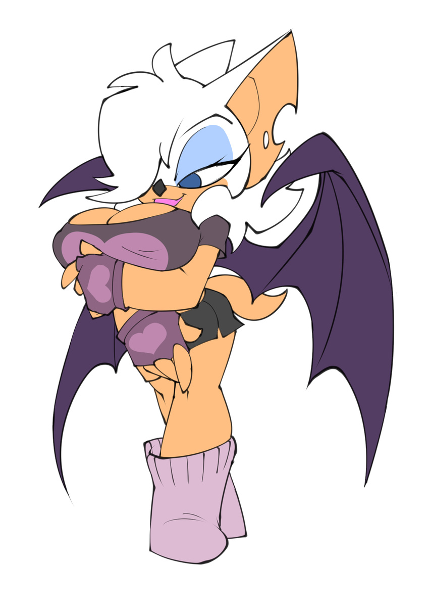 anthro bat big_breasts bigdad breasts chibi clothed clothing female makeup mammal rouge_the_bat smile solo sonic_(series) standing wide_hips wings