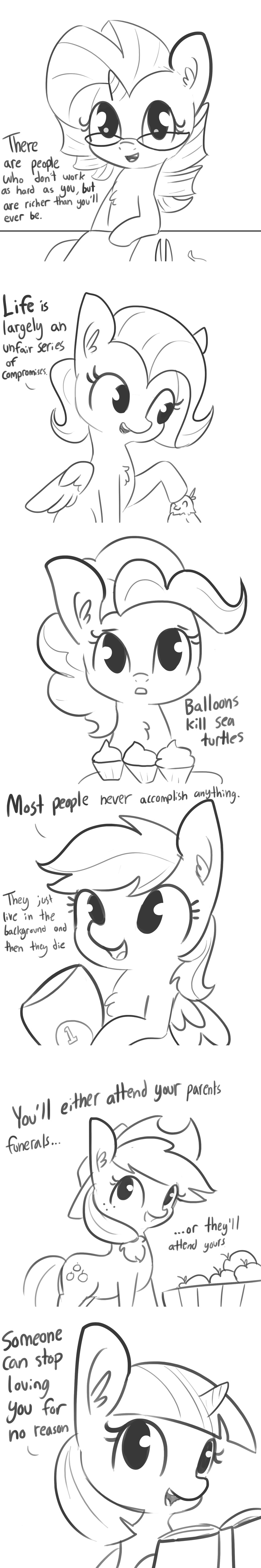 2018 applejack_(mlp) black_and_white cowboy_hat cutie_mark earth_pony english_text equine feathered_wings feathers female feral fluttershy_(mlp) friendship_is_magic group hair hat hi_res horn horse looking_at_viewer mammal monochrome my_little_pony pegasus pinkie_pie_(mlp) pony rainbow_dash_(mlp) rarity_(mlp) text tjpones twilight_sparkle_(mlp) unicorn wings