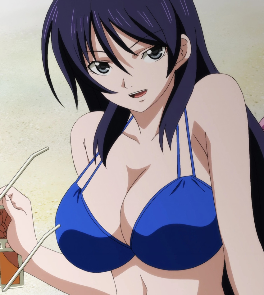 1girl bikini breasts cleavage glasses highres kotobiki_yuri large_breasts long_hair nozoki_ana open_mouth screencap stitched