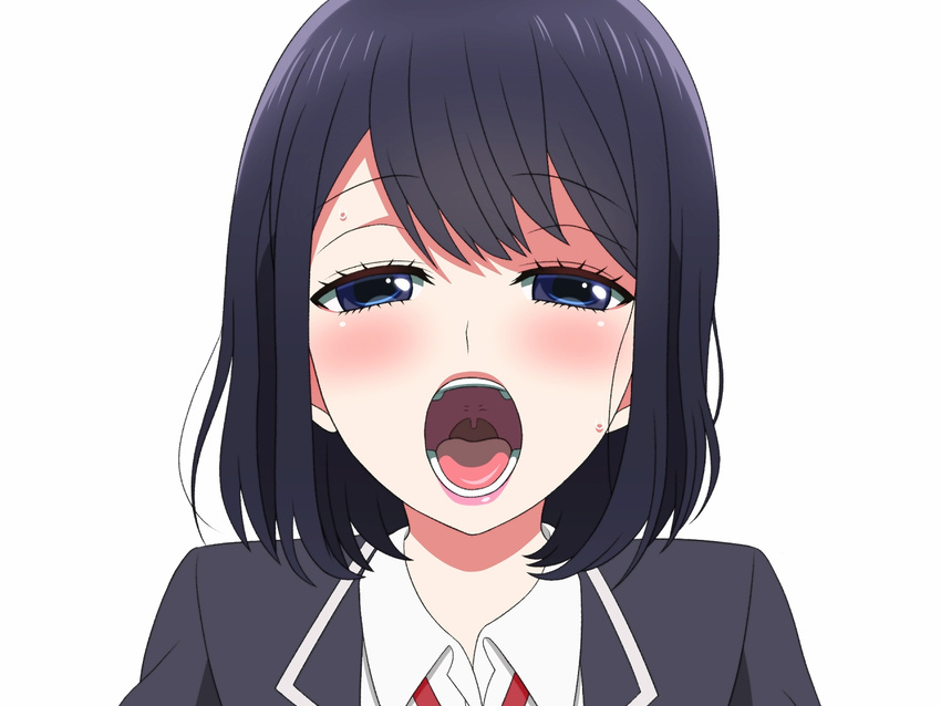 black_hair blue_eyes eyelashes half-closed_eyes kh-fullhouse koi_to_uso lips looking_at_viewer open_mouth school_uniform solo takasaki_misaki_(koi_to_uso) uvula white_background