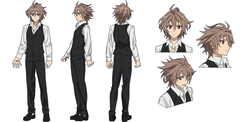 1boy ahoge bangs belt black_footwear black_pants brown_hair command_spell expressions eyebrows_visible_through_hair fate/apocrypha fate_(series) hair_between_eyes long_pants long_sleeves looking_at_viewer male_focus official_art pants red_eyes shirt shoes short_hair sieg_(fate/apocrypha) solo transparent_background waistcoat white_shirt yamada_yukei