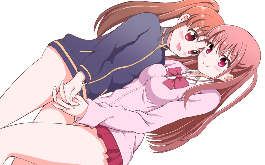 2girls atarashi_ako bottomless long_sleeves multiple_girls no_pants saki takakamo_shizuno