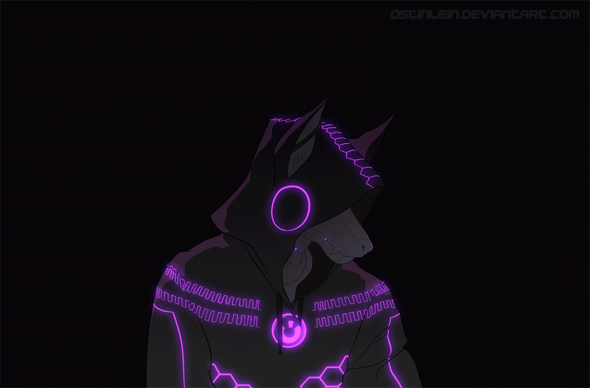 animated anthro black_background canine clothed clothing digital_media_(artwork) glowing glowing_eyes holding_object hoodie machine male mammal no_sound ostinlein robot simple_background solo