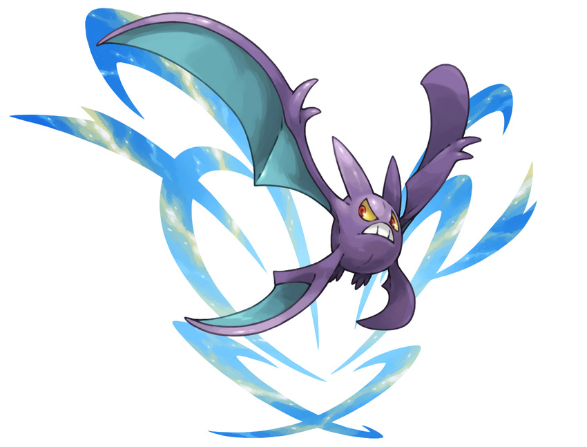 commentary_request crobat flying full_body gen_2_pokemon no_humans pearl7 pokemon pokemon_(creature) simple_background solo white_background wings