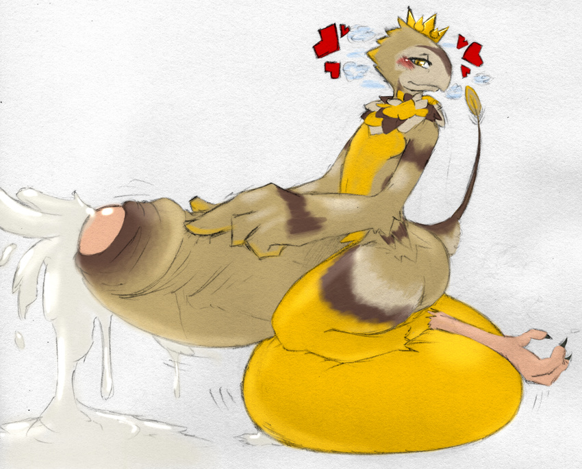 &lt;3 2015 avian balls big_balls big_penis bird blush cum hyper hyper_penis looking_at_viewer male penis prince_of_peent pumpkybutt solo traditional_media_(artwork) uncut yellow_eyes