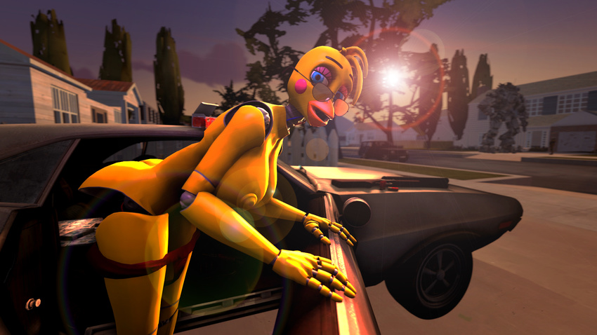 3d_(artwork) animatronic big_butt breasts butt car crossgender digital_media_(artwork) female five_nights_at_freddy's five_nights_at_freddy's_2 gun lookking_at_viewer machine nipples nude pussy ranged_weapon robot shotgun source_filmmaker toy_chica_(fnaf) vehicle video_games weapon yes_maybe_idk