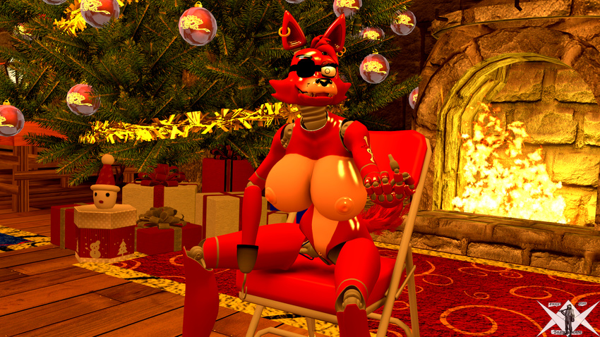 3d_(artwork) animatronic breasts butt canine chair christmas digital_media_(artwork) female fireplace five_nights_at_freddy's fox foxy_(fnaf) hi_res holidays knightashshadowborne knightthewolfal machine mammal nipples pussy robot source_filmmaker sourcefilmmaker video_games