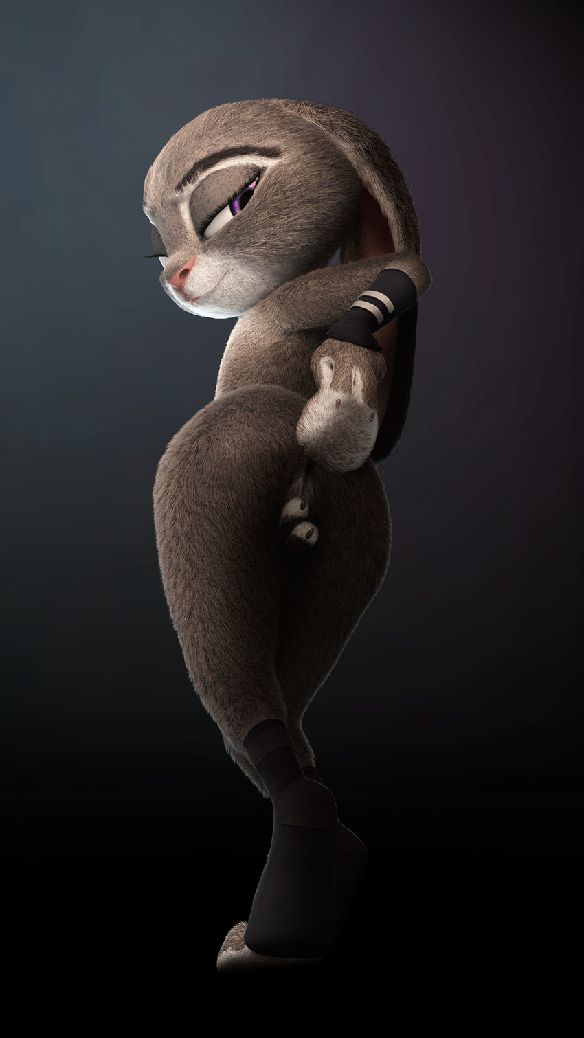 2018 3d_(artwork) anthro blender_(software) digital_media_(artwork) disney female fingering flat_chested fur grey_fur judy_hopps lagomorph looking_at_viewer looking_back mammal masturbation mostly_nude pinup pose presenting presenting_pussy purple_eyes pussy rabbit raised_tail seductive simple_background solo spreading unnamedrat vaginal vaginal_fingering vaginal_masturbation zootopia