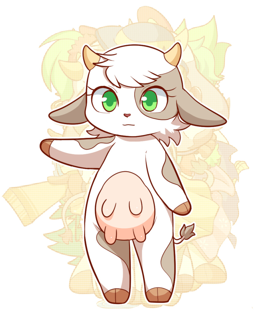 1girl artist_request cow flat_chested furry green_eyes no_nipples solo