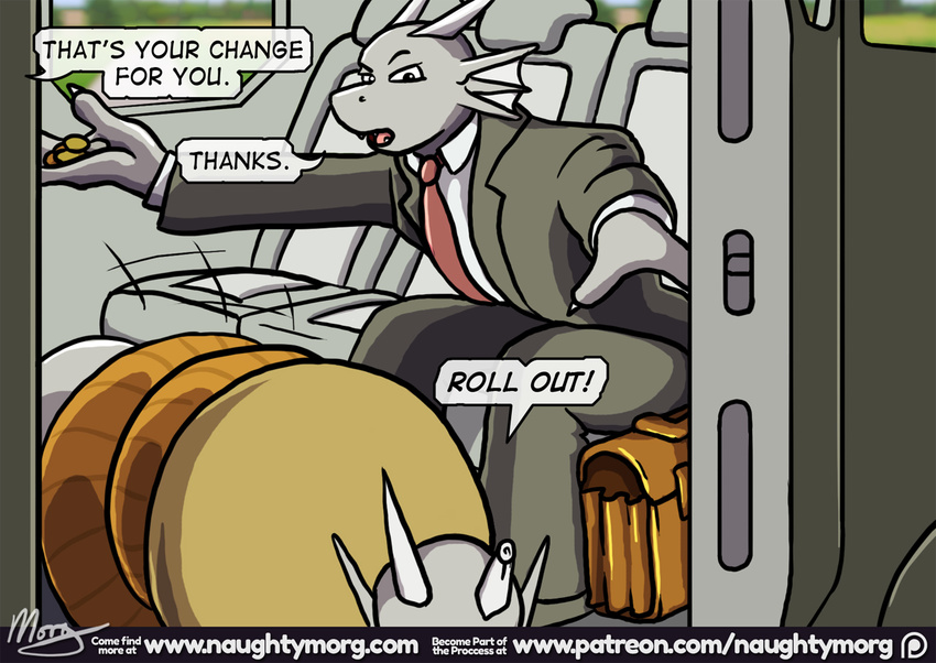 claws clothed clothing comic dialogue dragon english_text male naughtymorg suit text