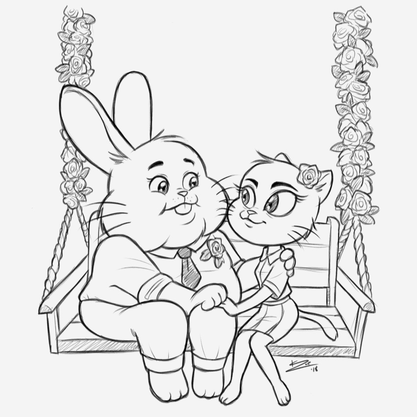 anthro buckteeth cartoon_network clothed clothing domestic_cat duo felid feline felis female flower fur husband husband_and_wife lagomorph male mammal mature_female mature_male nicole_watterson phoenixkenny plant rabbit richard_watterson sitting size_difference swing teeth the_amazing_world_of_gumball whiskers wife