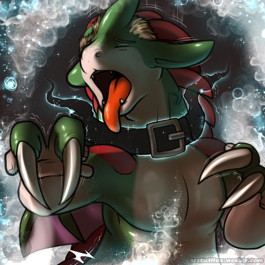 2017 5_fingers anthro arcticfrigidfrostfox black_collar claws collar digital_drawing_(artwork) digital_media_(artwork) eyes_closed fak&eacute;mon fan_character hair hi_res human magic male mammal nintendo open_mouth pok&eacute;mon pok&eacute;mon_(species) sandnite sandslash solo tongue tongue_out transformation video_games wings