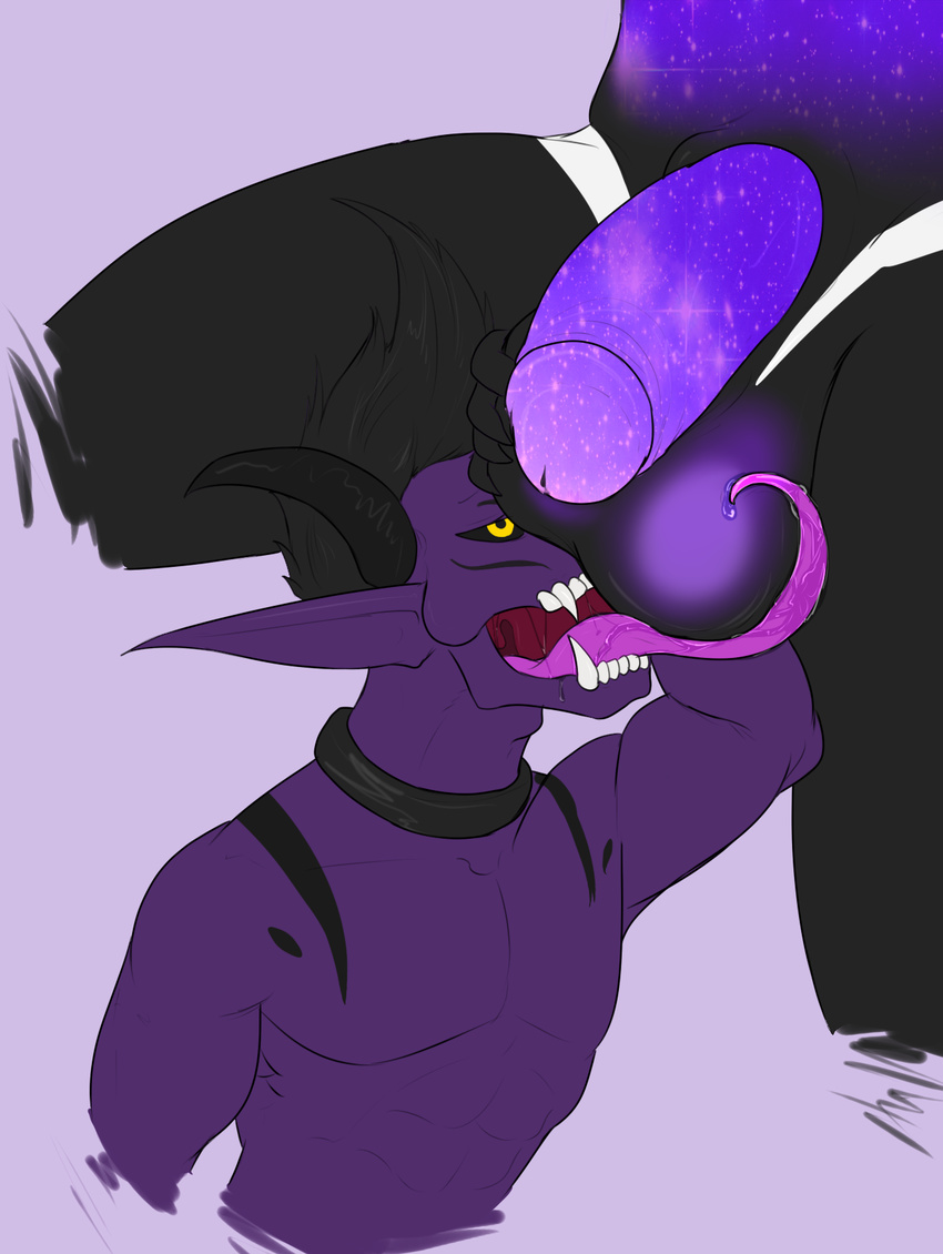 animal_genitalia ball_fondling ball_lick balls big_balls big_penis black_skin claws demon fangs fondling glowing_balls himeros_(himeros) himerosthegod horn huge_balls huge_penis licking long_tongue male male/male muscular not_furry oral penis purple_skin razar_(ilovdota2) saliva sex sheath simple_background size_difference tongue tongue_out unusual_penis