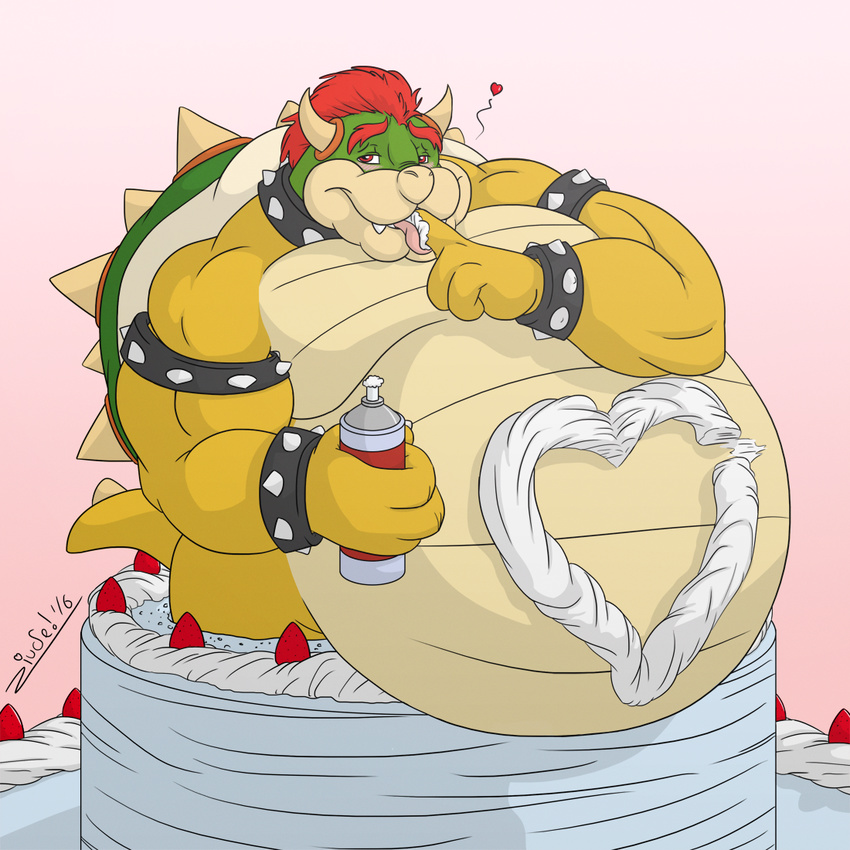 &lt;3 belly big_belly blush bowser food juano male mario_bros morbidly_obese nintendo obese overweight solo video_games