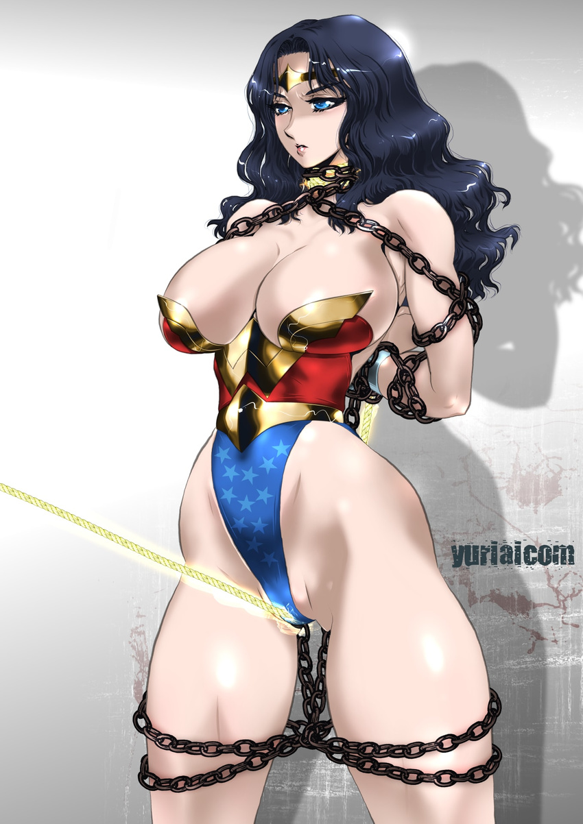 1girl black_hair breasts cleavage dc_comics large_breasts long_hair solo wonder_woman yuri_ai