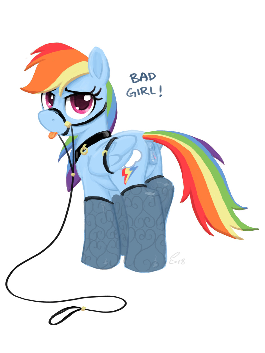 2018 anatomically_correct anatomically_correct_pussy animal_genitalia animal_pussy anus butt clothing cutie_mark equine equine_pussy eyelashes female feral friendship_is_magic hair hi_res legwear looking_at_viewer mammal multicolored_hair my_little_pony pegasus pussy rainbow_dash_(mlp) rainbow_hair selenophile solo tongue tongue_out wings