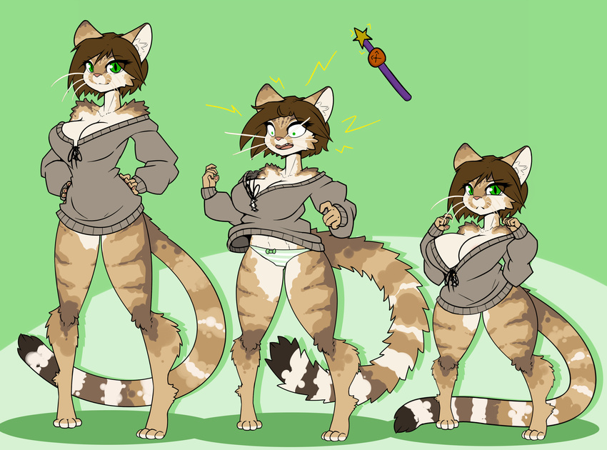 cat clothing feline female helia_peppercats_(wrinklynewt) limebreaker mammal panties shortstack solo striped_panties sweater transformation underwear