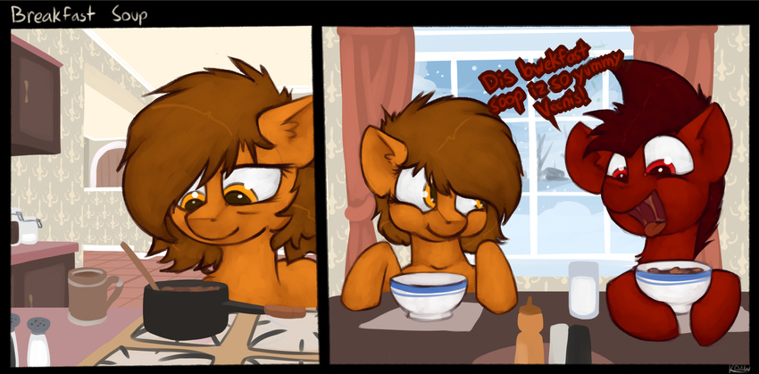 bowl brown_fur comic cooking cup english_text equine fan_character female food fur hair horse kitchen male mammal mars_miner marsminer my_little_pony pony red_fur salt smile snow text venus_spring