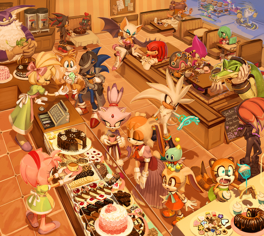 absurd_res amphibian amy_rose anthro arthropod avian badger bat beverage big_the_cat bird black_nose blaze_the_cat blue_eyes bodysuit boots bored bow brown_eyes cake canine chameleon chao charmy_bee cheese_the_chao clothing computer cream_the_rabbit crocodile crocodilian detailed dipstick_tail echidna espio_the_chameleon eyes_closed eyeshadow eyewear feline female food footwear fox frog froggy_(sonic) fur gloves goggles green_eyes group hair hairband happy hat hedgehog hi_res insect jet_the_hawk knockabiller knuckles_the_echidna lagomorph laptop lizard long_ears makeup male mammal marine_the_raccoon miles_prower monotreme multicolored_tail mustelid pink_hair ponytail procyonid purple_fur purple_hair rabbit raccoon reptile rouge_the_bat scalie shade_the_echidna shadow_the_hedgehog short_hair silver_the_hedgehog sitting skinsuit smile sonic_(series) sonic_boom sonic_riders sonic_the_hedgehog sticks_the_jungle_badger storm_the_albatross sunglasses tekno_the_canary tight_clothing vanilla_the_rabbit vector_the_crocodile video_games wave_the_swallow white_fur wings yellow_fur