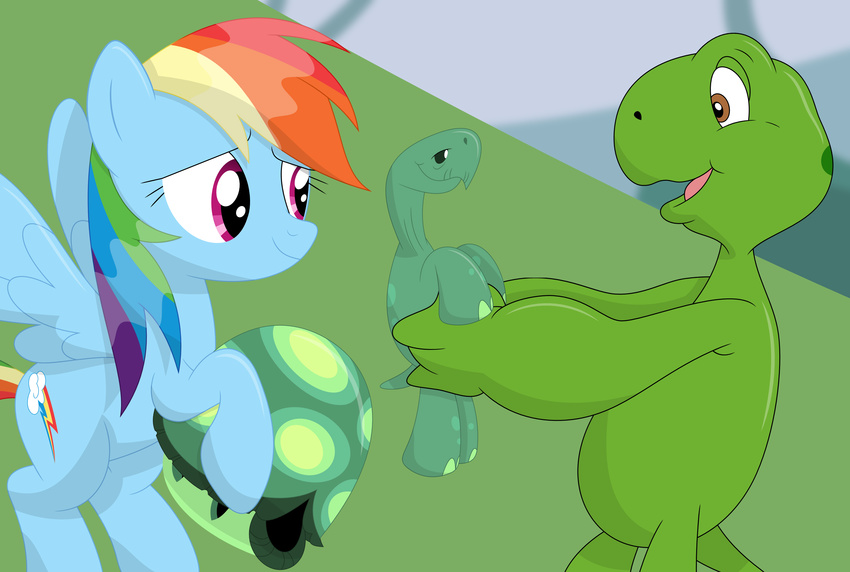 crossover cutie_mark featureless_crotch franklin_turtle friendship_is_magic green_skin group hair mammal multicolored_hair my_little_pony nude porygon2z rainbow_dash_(mlp) shell shell-less tank_(mlp)