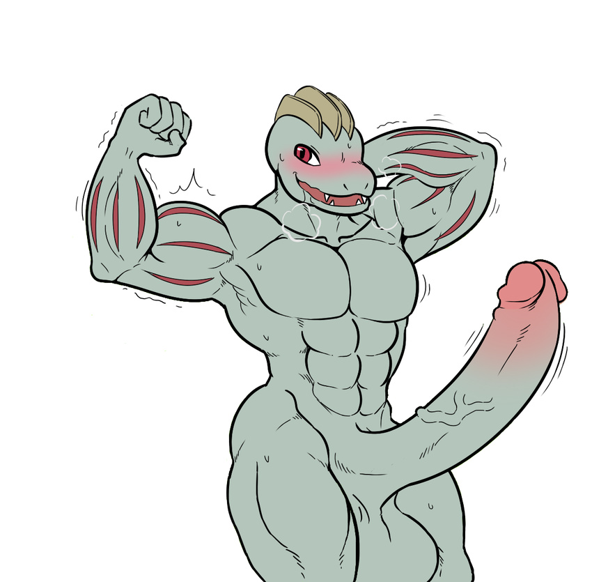 anthro big_penis blush erection happy huge_penis humanoid_penis hyper hyper_penis machoke male muscular nintendo octoboy penis pok&eacute;mon pok&eacute;mon_(species) solo video_games