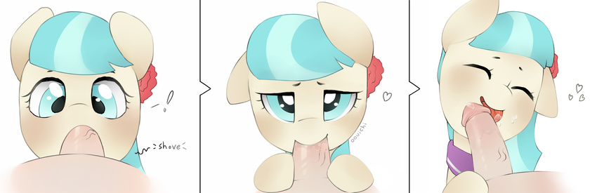 &lt;3 bestiality blush coco_pommel_(mlp) disembodied_penis duo earth_pony equine erection eyes_closed fellatio female feral first_person_view friendship_is_magic hair half-closed_eyes horse human human_on_feral humanoid_penis interspecies looking_at_viewer male male/female male_on_feral male_pov mammal multicolored_hair my_little_pony oouichi open_mouth oral penis pony sex simple_background smile tongue two_tone_hair white_background