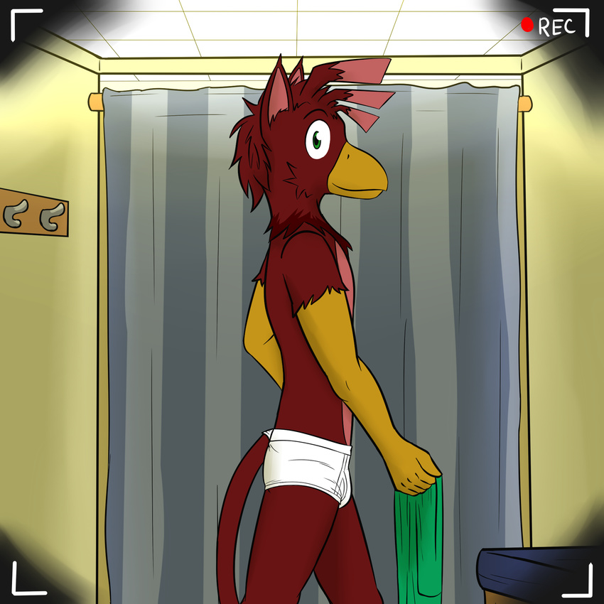 anthro avian bird briefs clothing fitting_room fuze green_clothing holding_clothes male solo tighty_whities underwear white_underwear
