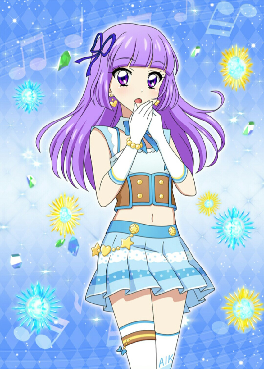 aikatsu! blush dress gloves hikami_sumire long_hair purple_hair skirt violet_eyes