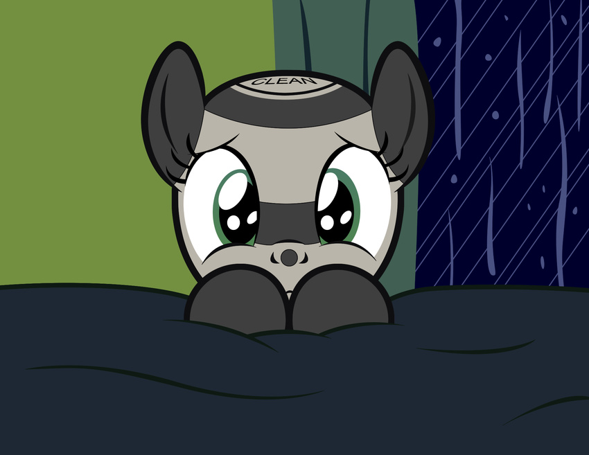 badumsquish bed begging curtains equine fan_character first_person_view green_eyes horse looking_at_viewer machine male mammal my_little_pony night ponification pony puppy_dog_eyes raining robot robot_pony roomba roomba_pony sad solo trundle_(oc) window