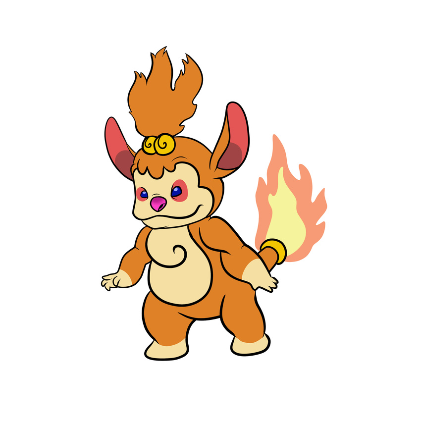 2017 4_fingers absurd_res alien blue_eyes chimchar digital_drawing_(artwork) digital_media_(artwork) disney experiment_(species) flaming_tail fur gloves_(marking) hi_res hybrid lilo_and_stitch markings nintendo orange_fur pink_nose pok&eacute;mon pok&eacute;mon_(species) pop_(lilo_and_stitch) simple_background solo standing stitch! tombola1993 video_games white_background