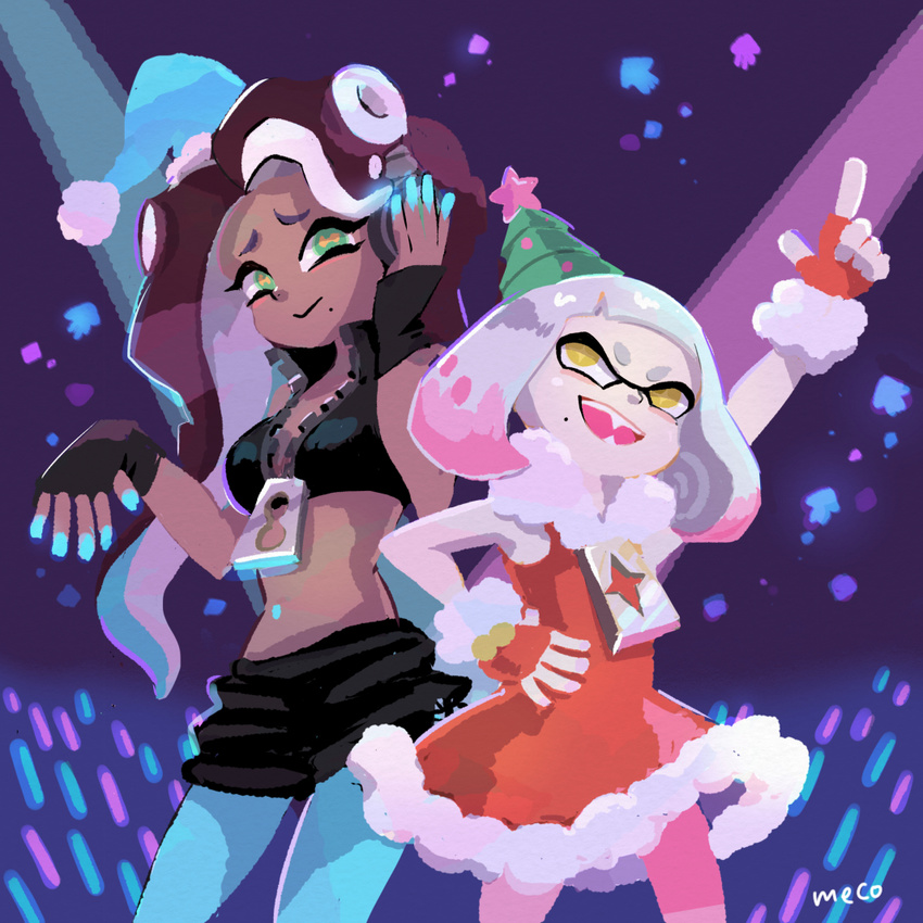 cephalopod christmas clothing dark_skin duo female holidays humanoid inkling marina_(splatoon) marine meco-meco nintendo not_furry octoling pearl_(splatoon) splatoon tentacle_hair tentacles video_games