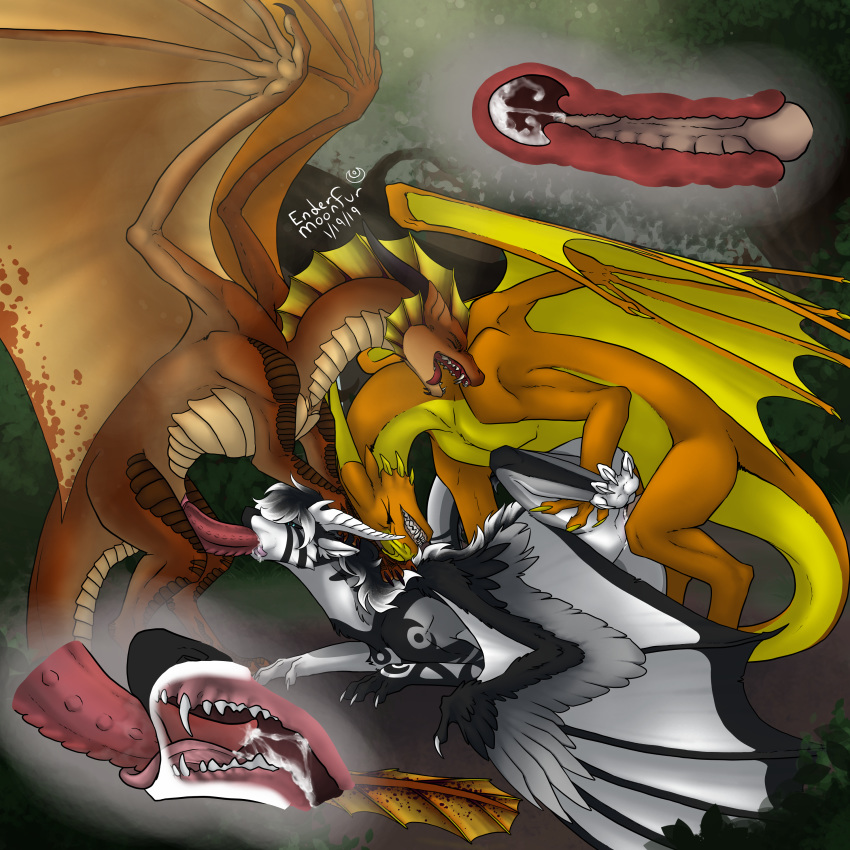 2019 3_toes brown_scales claws cum cum_in_mouth cum_in_pussy cum_inside digital_media_(artwork) digitigrade dragon ender_(endermoonfur) endermoonfur erection fangs fellatio female feral feral_on_feral forest from_behind_position fur group group_sex hi_res internal male male_penetrating membranous_wings oral orange_scales orgasm orgy penetration penis pussy ric'axoarrth ryelos scales scalie sex simple_background toes tongue tongue_out tree vaginal vaginal_penetration western_dragon white_fur wings