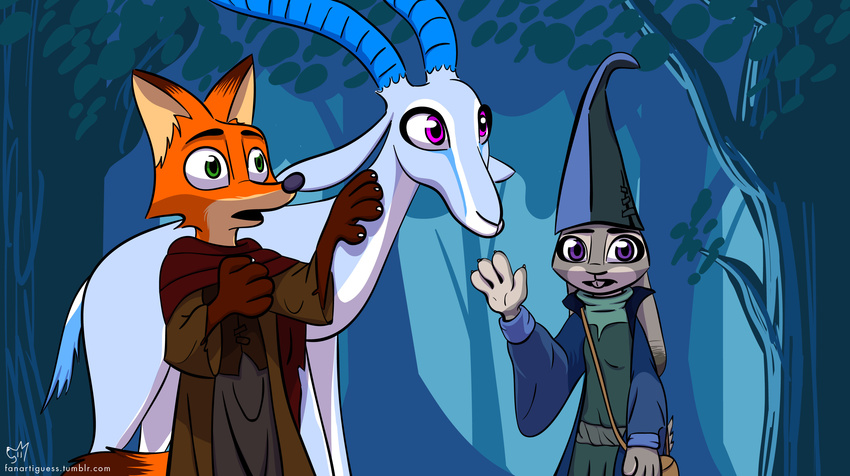 2016 antelope anthro buckteeth canine clothed clothing crossover dipstick_ears dipstick_tail disney fanartiguess female feral fox fur gazelle green_eyes grey_fur group hat horn judy_hopps lagomorph looking_at_viewer male mammal multicolored_tail nick_wilde orange_fur pink_eyes pointed_hat purple_eyes rabbit teeth the_last_unicorn url white_fur zootopia